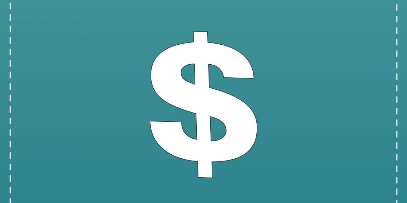 White dollar sign on turquoise