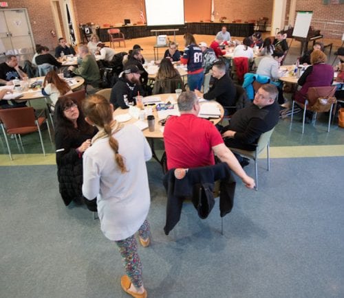 Recovery coach training attendees participate in session at the Malden Senior Center.