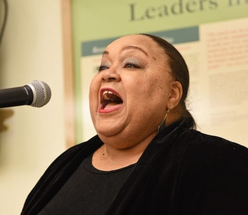 Award winning gospel and contemporary vocalist, Donna McElroy, singing, "Someday We'll all be Free."