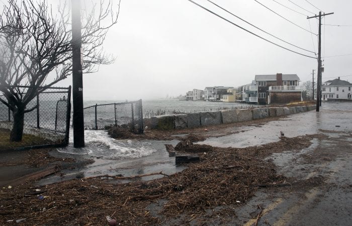Nahant, MA--Friday March 2, 2018--Section of Castle Road was closed during high tide as water spilled onto the street.