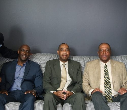From left, Ed Thurman, Emerson Foster, David McCoy, Buzzy Barton, and Cheryl Charles, news editor, Daily Item. Photo by Mark Lorenz.