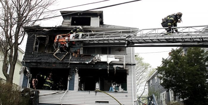 Lynn, MA--Fri May 4, 2018--Lynn firefighters battle a two-alarm fire at a two-family home at15 Dorinda Circle shortly before 9 a.m. Friday morning.