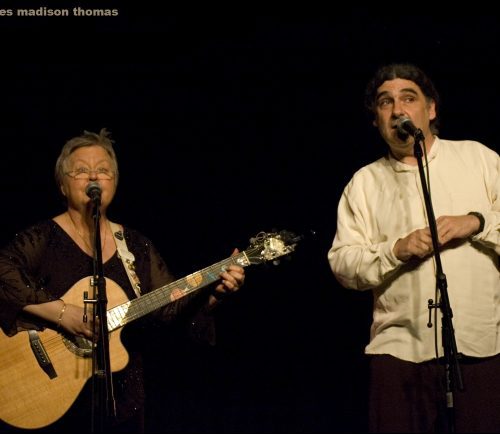 Christine Lavin and Don White perform at the me&thee coffeehouse in Marblehead on Friday.