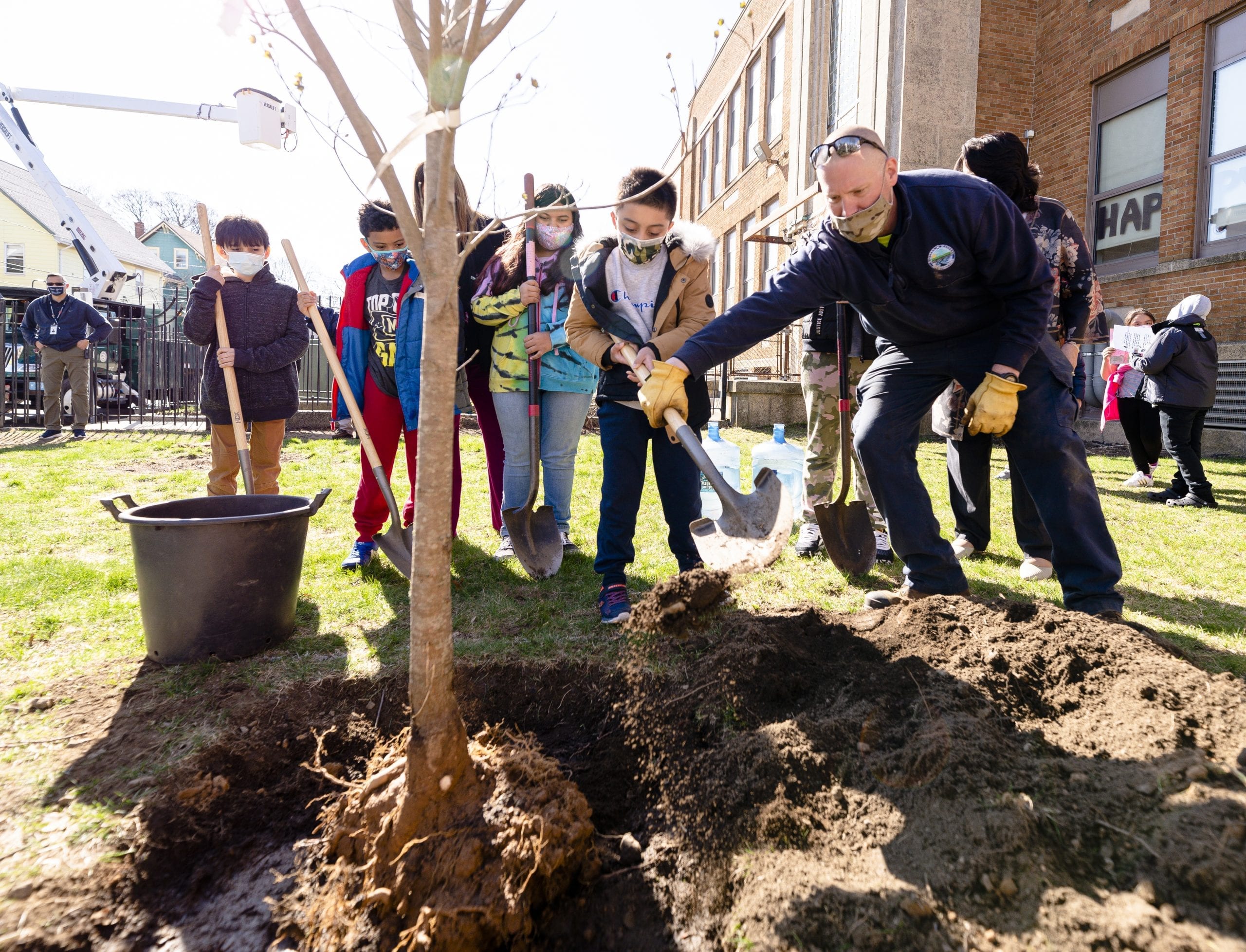 Lynn elementary school plants two trees in honor of Arbor Day